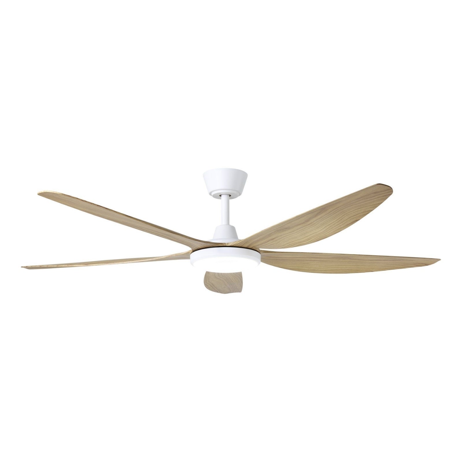Light On Eglo Miami 60 DC Ceiling Fan with LED Light White/Blackbutt 20796816 - The Blue Space