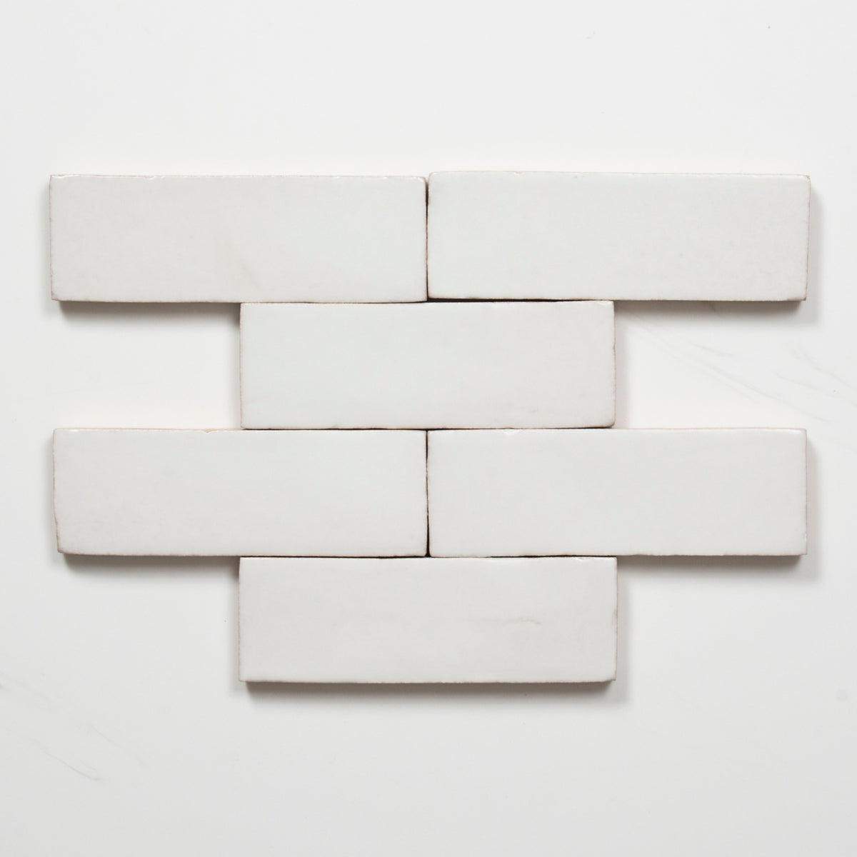 Pattern Lay Evelyn Pure White Handmade Bejmat Satin Tile 100 x 50mm BYRCH2 - The Blue Space