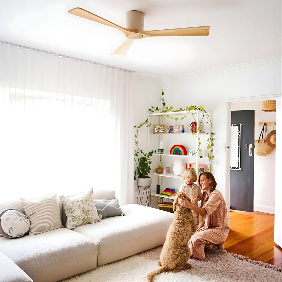 Fanco EarthFirst Gaia 48" (122cm) DC Ceiling Fan with Base Cap- Ecru and Natural Timber