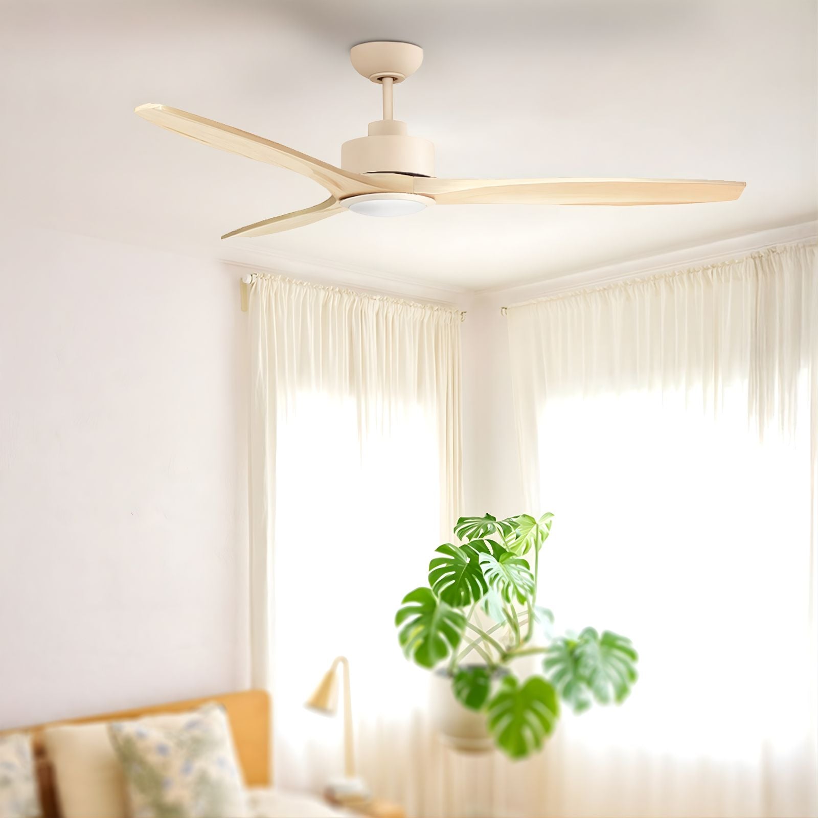 Lifestyle Fanco EarthFirst Wynd 52'' (132cm) DC Ceiling Fan with LED Light - Ecru and Natural Timber KF2311/619A - The Blue Space