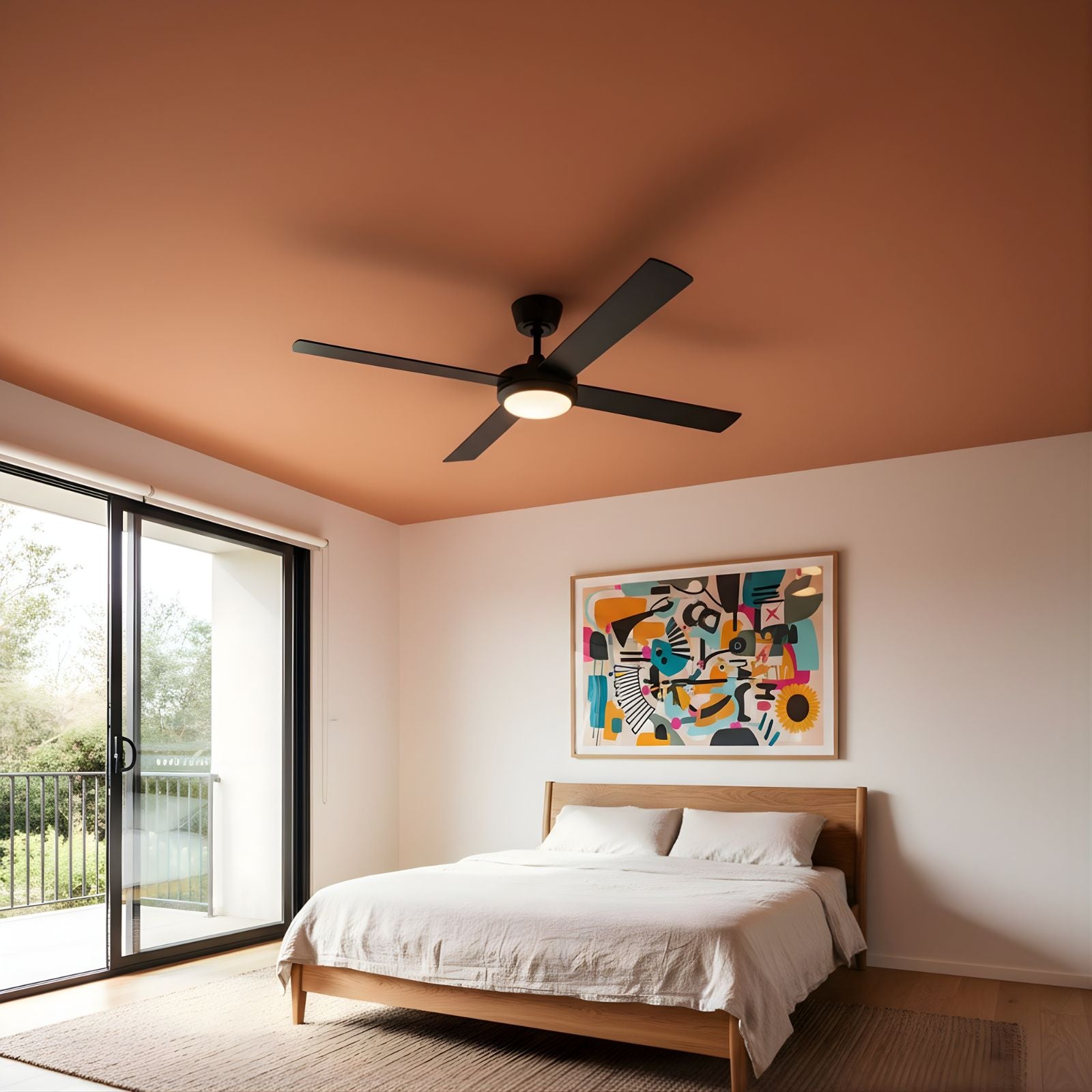 Bedroom Fanco Eco Silent Pro 56'' (142cm) DC Ceiling Fan with LED Light Black F1141/202C - The Blue Space