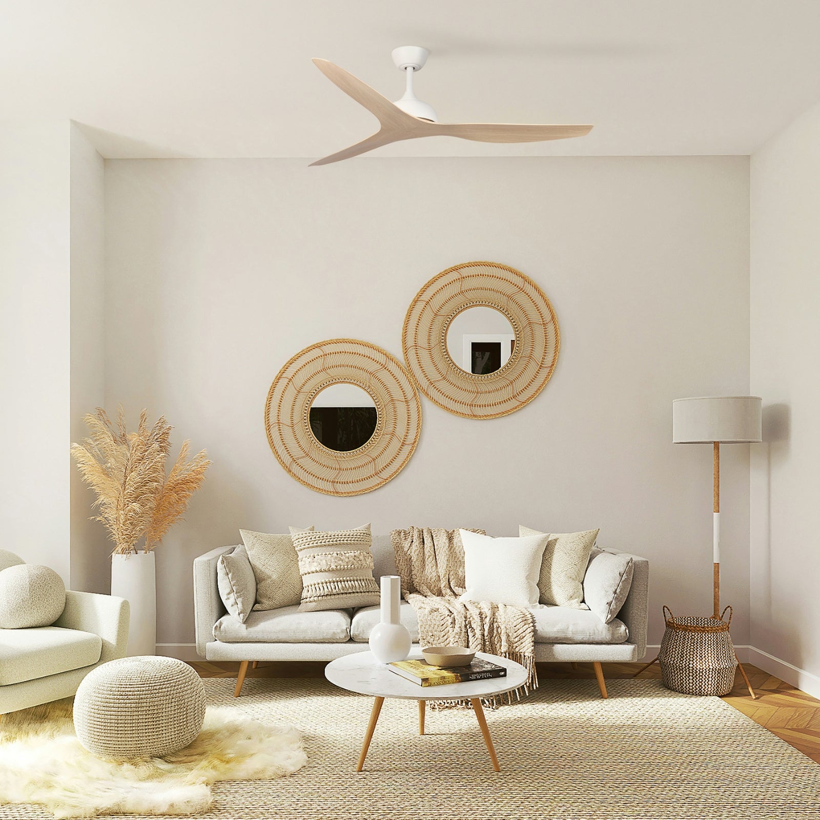 Lifestyle Fanco Eco Style 60'' (152cm) DC Ceiling Fan - White and Beechwood - The Blue Space