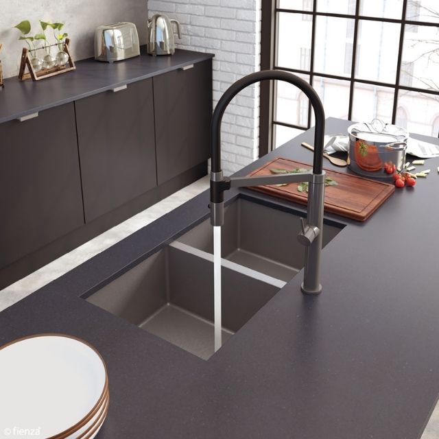 Fienza Hana Double Bowl Sink 27L-27L Carbon Metal Includes Sink Protect Top/Undermount 760X450X200mm