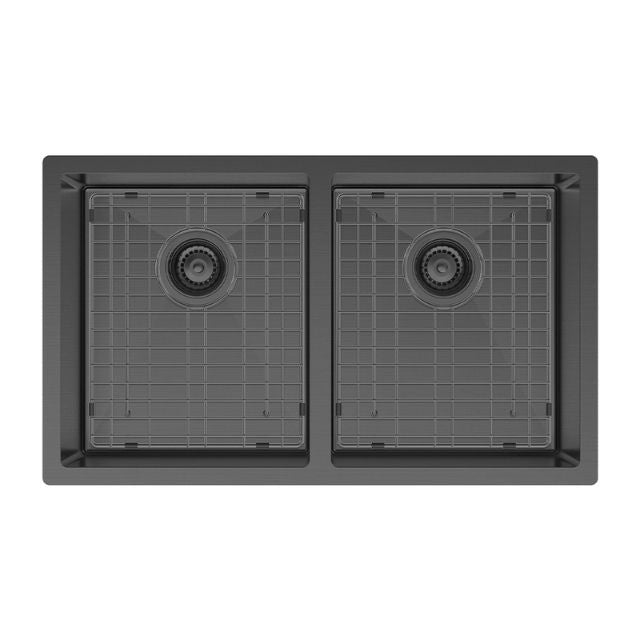 Fienza Hana Double Bowl Sink 27L-27L Carbon Metal Includes Sink Protect Top/Undermount 760X450X200mm