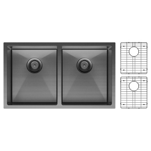 Fienza Hana Double Bowl Sink 27L-27L Carbon Metal Includes Sink Protect Top/Undermount 760X450X200mm