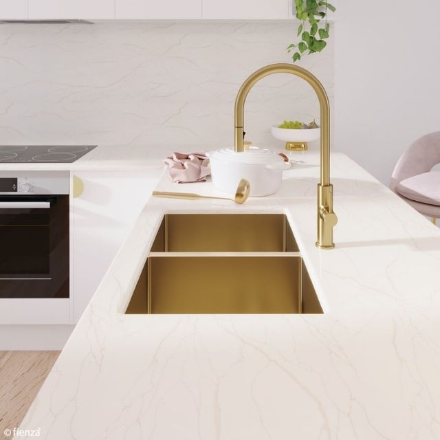 Fienza Hana Double Bowl Sink 27L-27L Rugged Brass Includes Sink Protect Top/Undermount 760X450X200mm