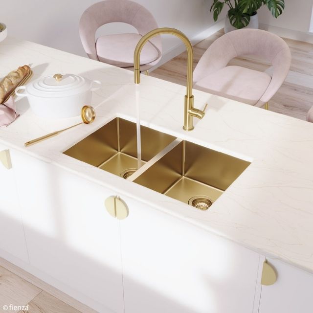 Fienza Hana Double Bowl Sink 27L-27L Rugged Brass Includes Sink Protect Top/Undermount 760X450X200mm
