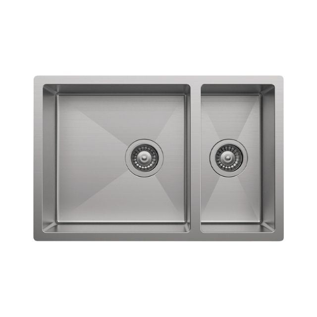 Fienza Hana Double Bowl Sink 30L-15L Top/Undermount NTH Includes 2 Waste 10 Mount Clips 680X450X200mm