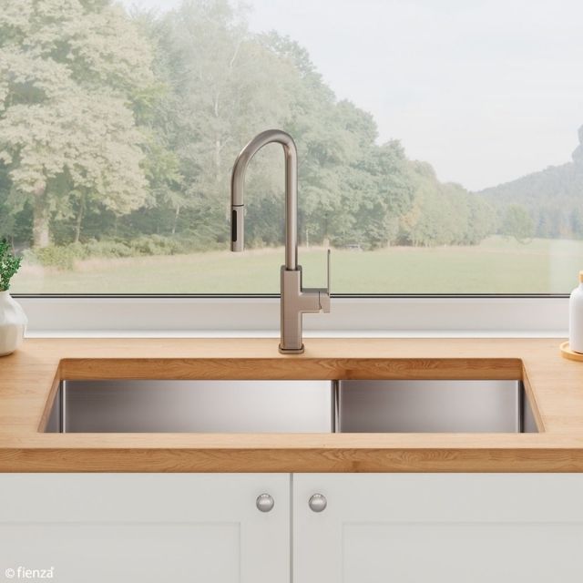 Fienza Hana Double Bowl Sink 40L-27L Slim Divider Top/Undermount 892X450X200mm