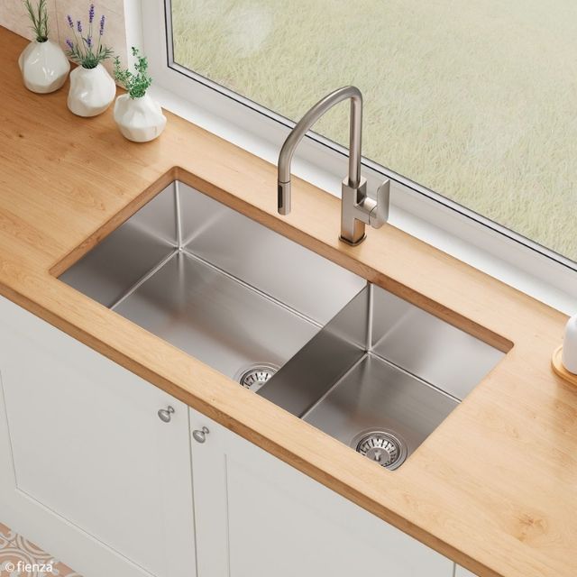 Fienza Hana Double Bowl Sink 40L-27L Slim Divider Top/Undermount 892X450X200mm