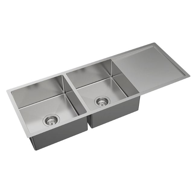 Fienza Hana Double Bowl Sink With Drainer 29L-29L Top/Undermount NTH 1180X450X200mm (14 Clips)