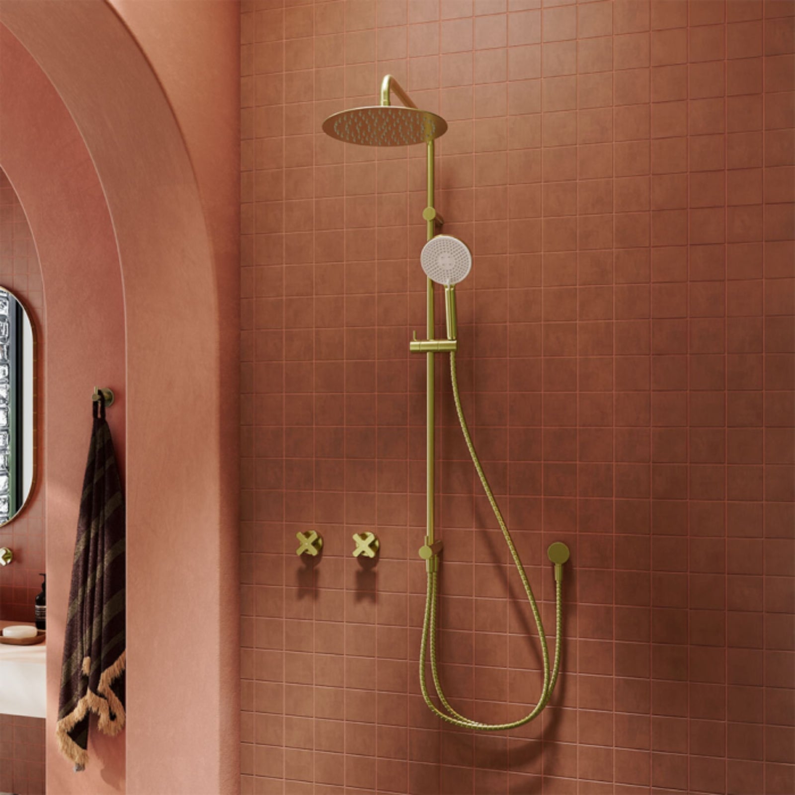 Main Fienza Kaya Retrofit Twin Shower - Urban Brass 455101UB - The Blue Space