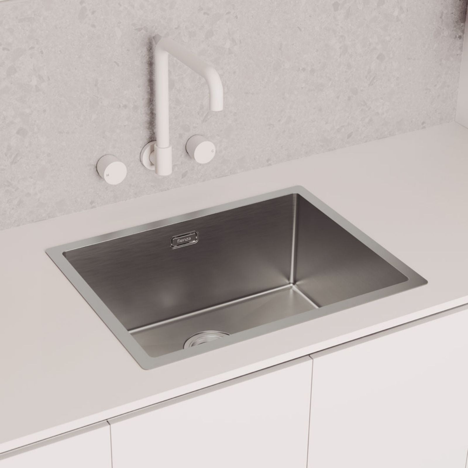 Lifestyle 2 Fienza Kaya Round Taps Squareline Wall Outlet Set Matte White 338105MW-LF - The Blue Space