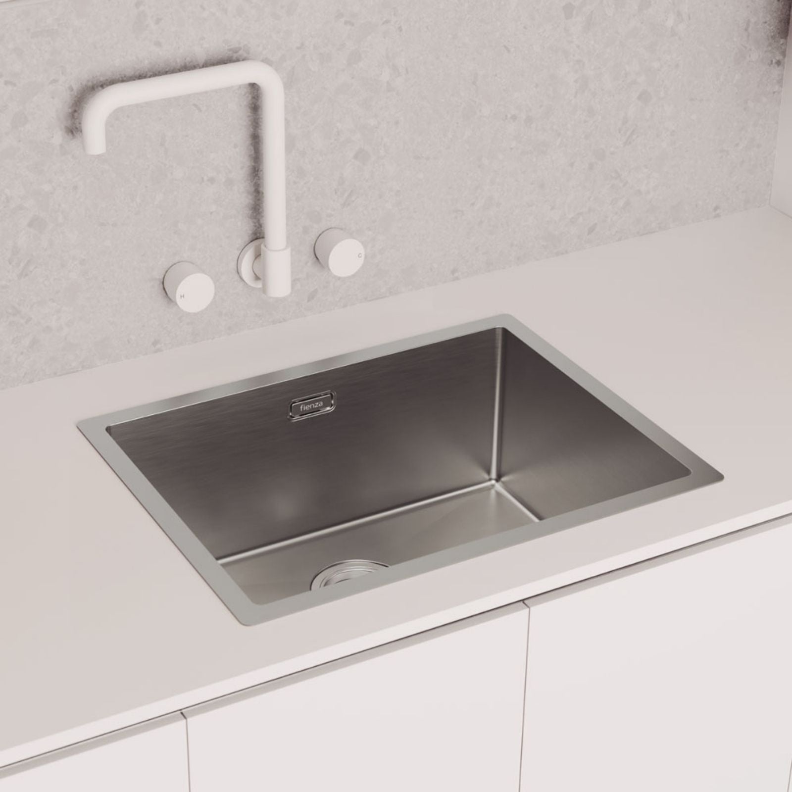 Lifestyle 4 Fienza Kaya Round Taps Squareline Wall Outlet Set Matte White 338105MW-LF - The Blue Space