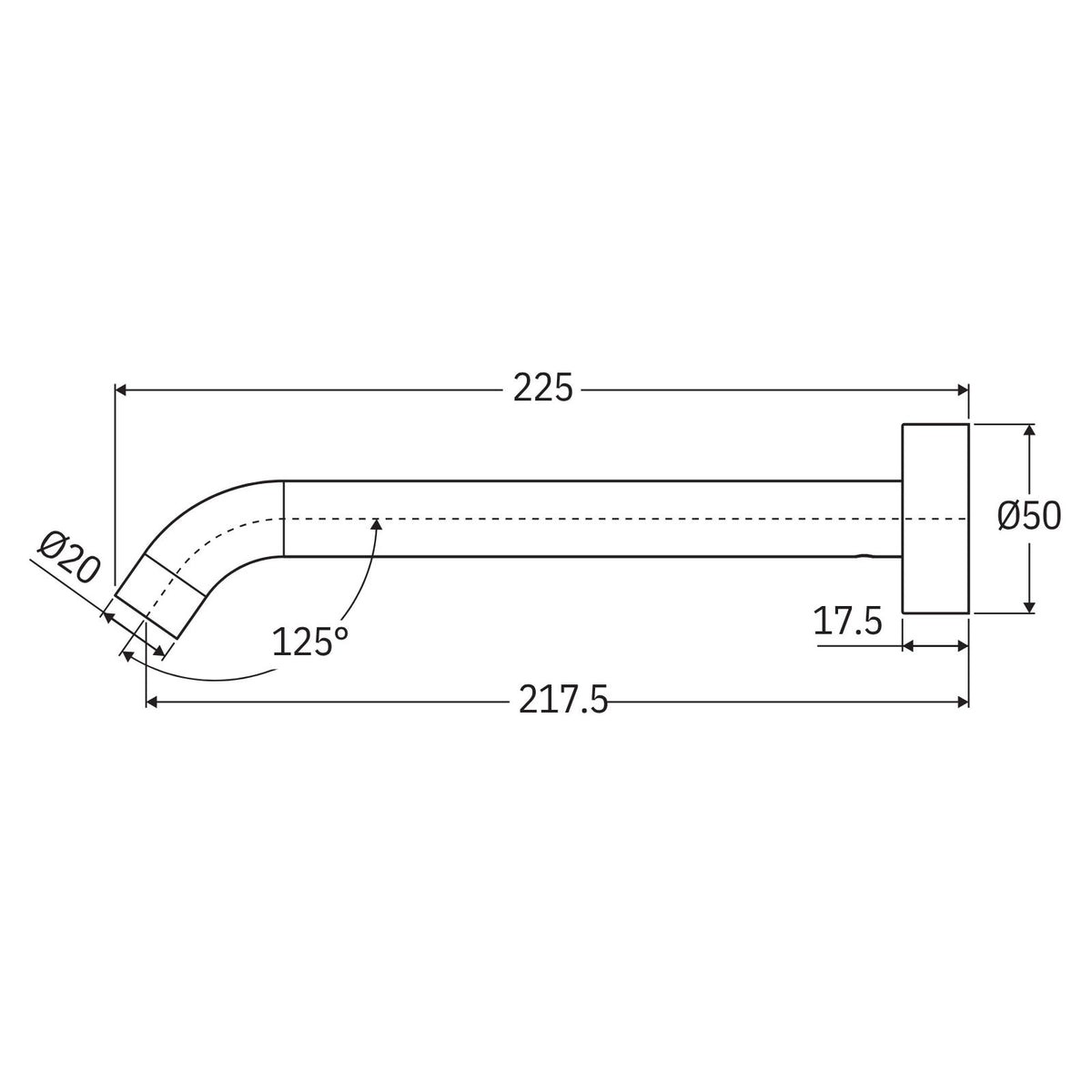 Technical Drawing Fienza Kaya Wall Basin/Bath 220mm Outlet Round Plate Brushed Copper 228116CO-LF - The Blue Space