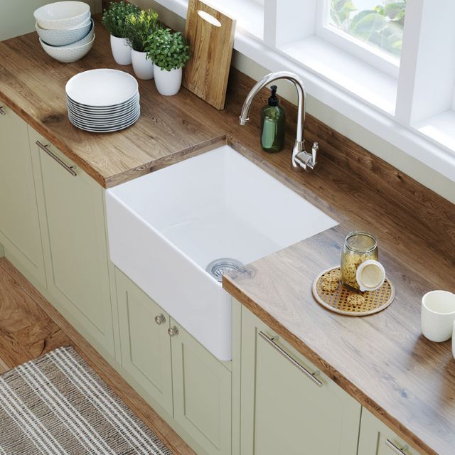 Fienza Olivia Butler Sink Small 610 Reversible Fluted & Flat Fire Clay Gloss White