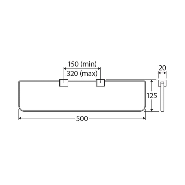 Technical Drawing Fienza Tono Glass Shelf 500mm Chrome 85107 - The Blue Space