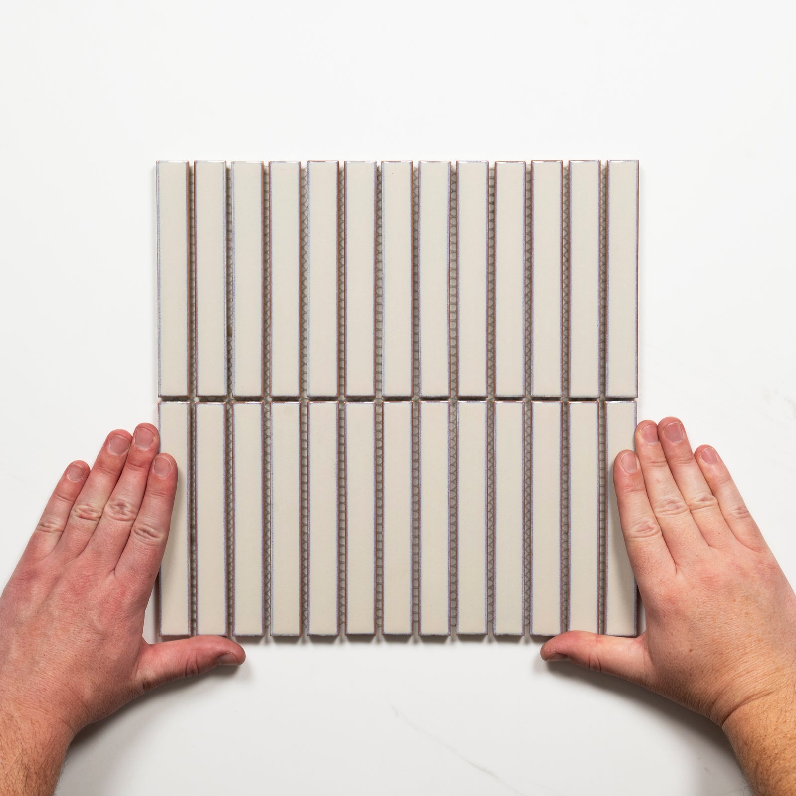 Single With Hand Flute Champagne Porcelain Finger Mosaic Tile 22×145mm FINLABEGMOS - The Blue Space