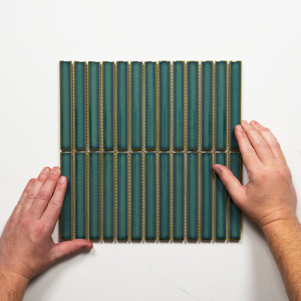 Flute Teal Porcelain Finger Mosaic Tile 22×145mm