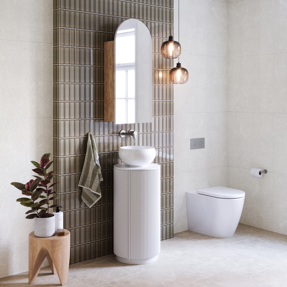 Ingrain Round Fluted Powder Room Vanity 400mm White