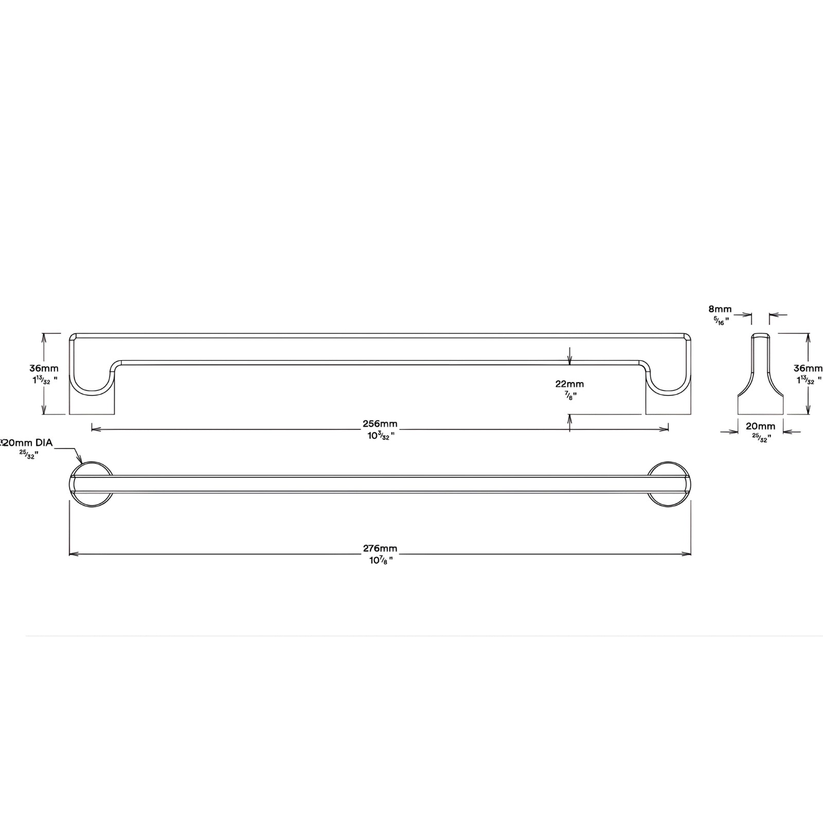 Line Drawing Iver Baltimore 256mm Cabinet Pull Handle Brushed Brass 20906-SDG - The Blue Space