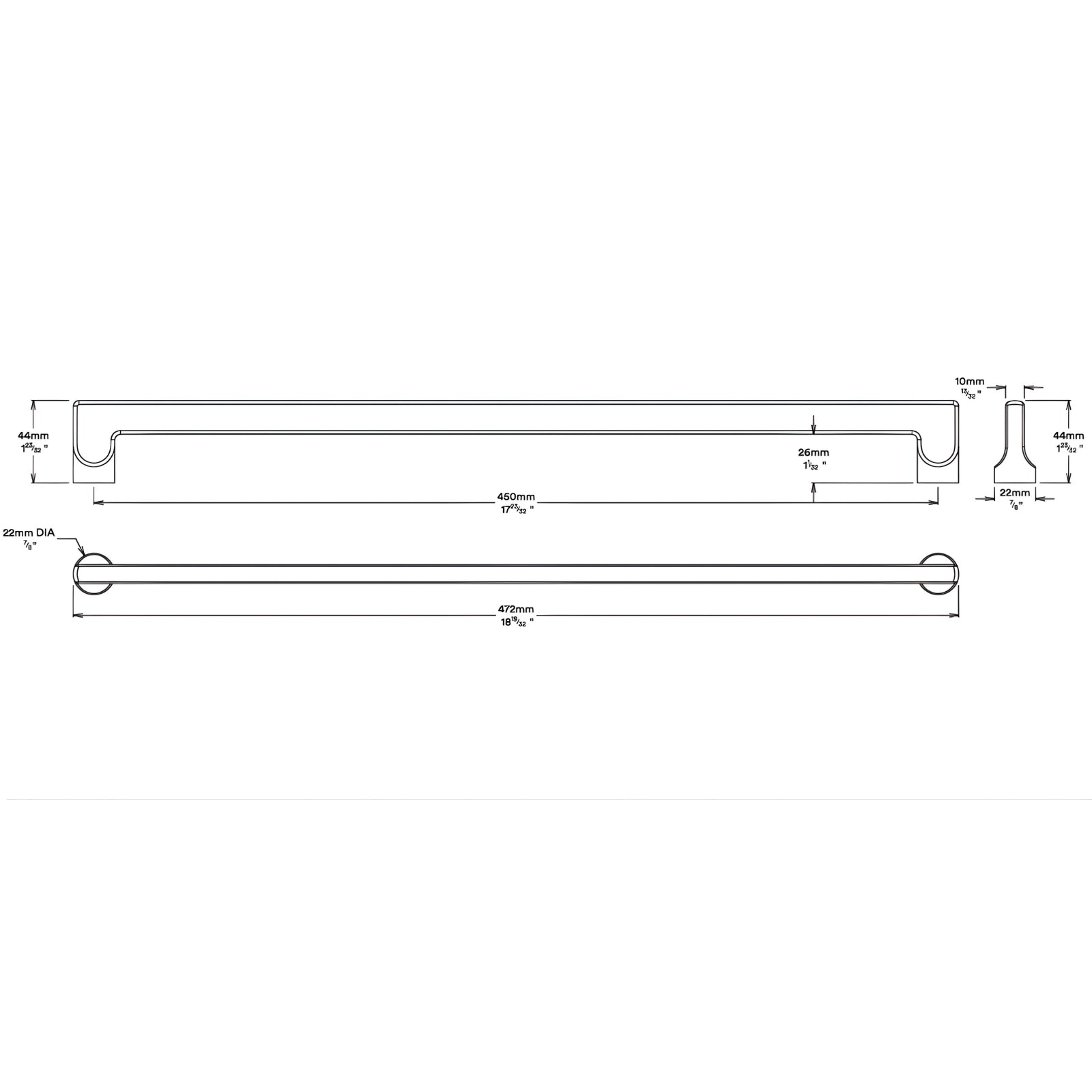 Line Drawing Iver Baltimore 450mm Cabinet Pull Handle Matte Black 20923 - The Blue Space