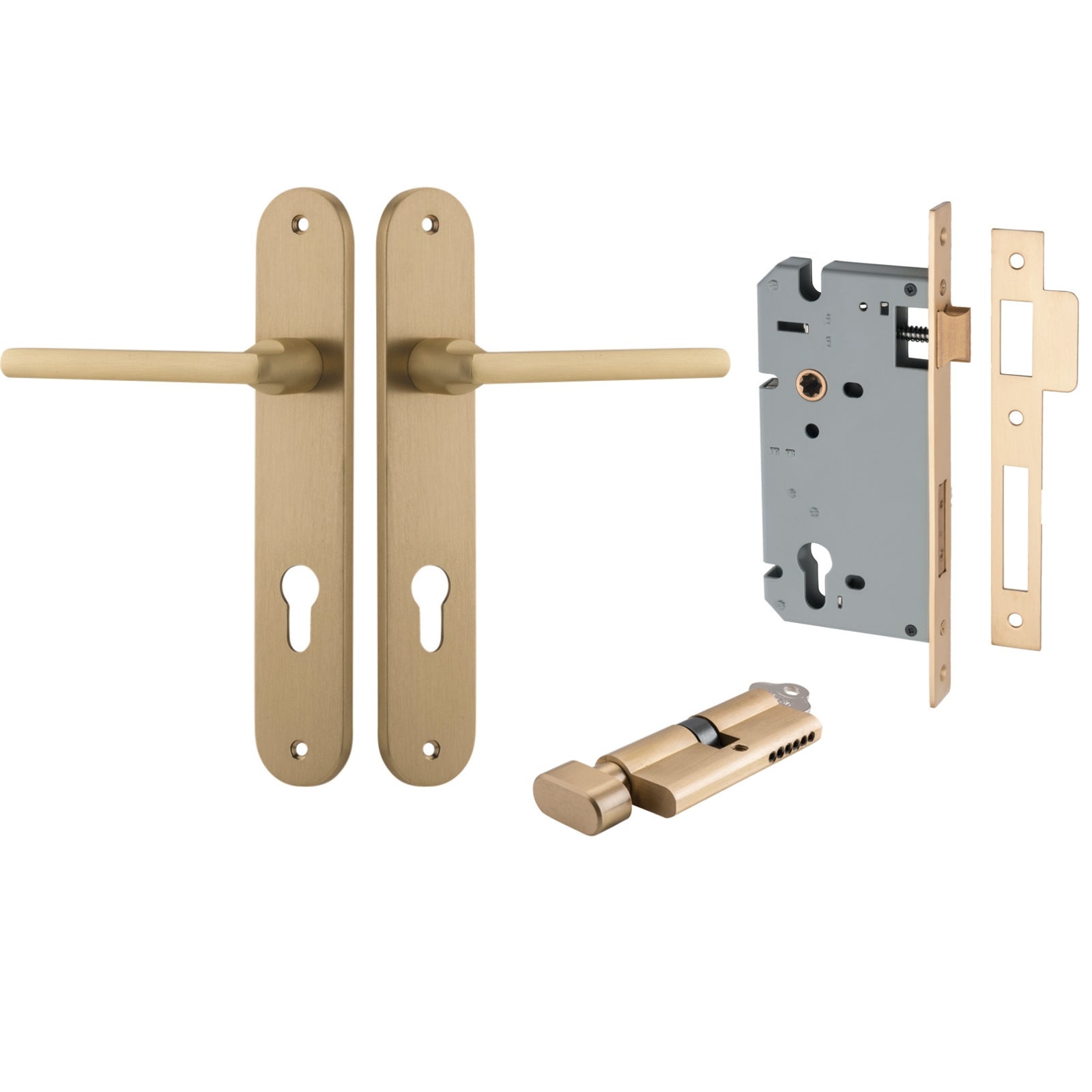 Iver Baltimore Lever Oval Backplate Entrance Kit with High Security Lock Brushed Brass 15226KENTR60KT - The Blue Space