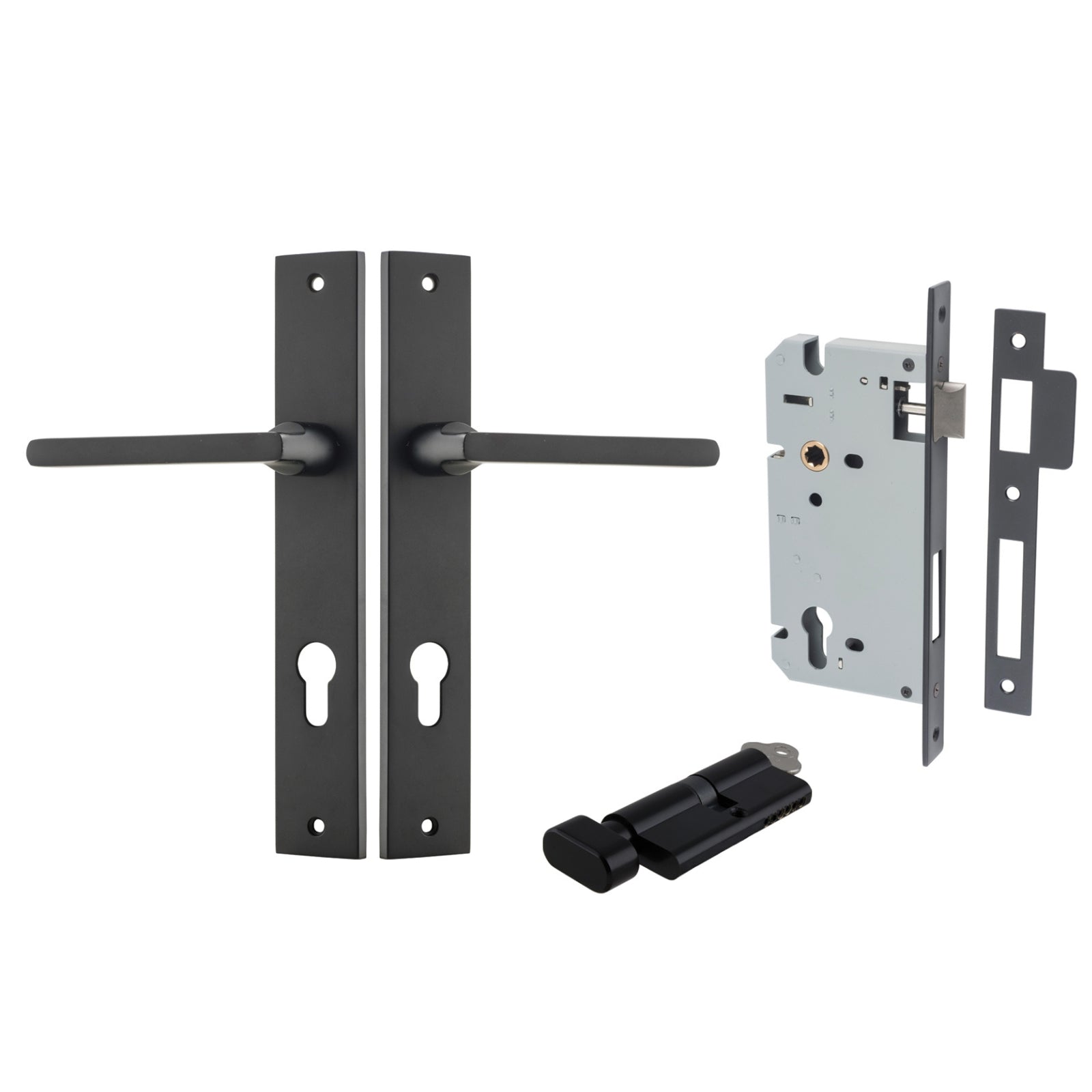 Iver Baltimore Lever Rectangular Backplate Entrance Kit with High Security Lock Matte Black 12702KENTR60KT - The Blue Space