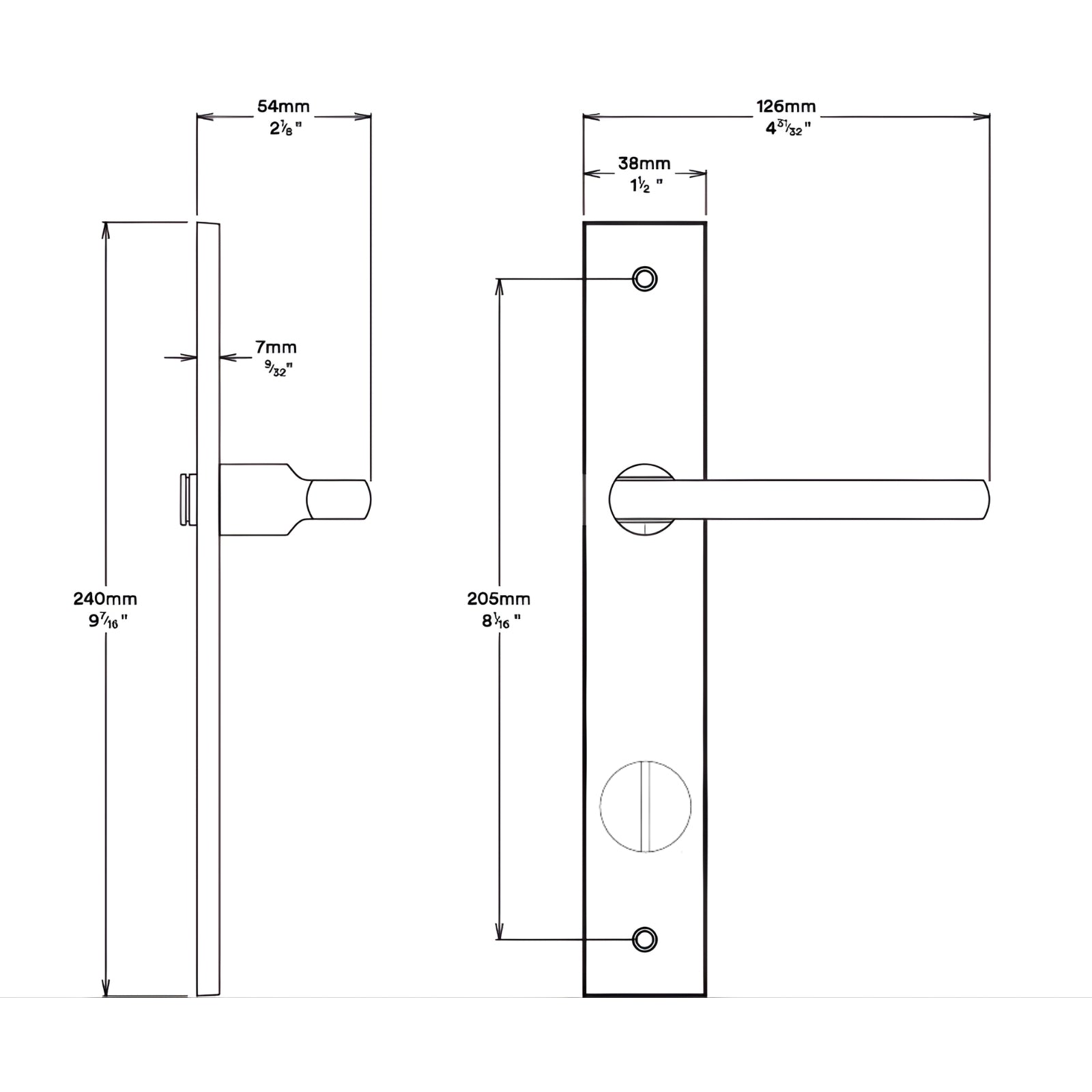 Line Drawing Iver Baltimore Lever Rectangular Backplate Privacy Kit with Privacy Turn Matte Black 12702KPRIV60 - The Blue Space