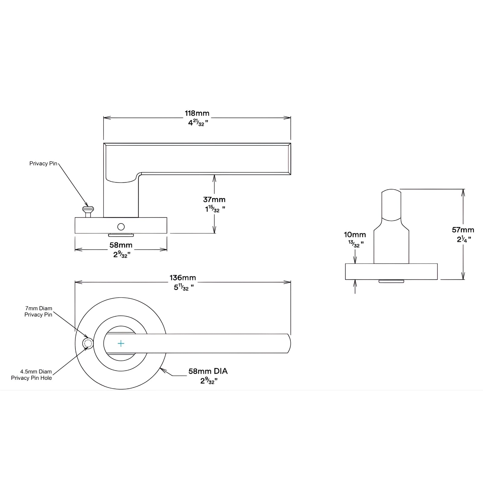 Line Drawing Iver Baltimore Lever Round Rose (Inbuilt Privacy) Matte Black 9213KIBPRIV60 - The Blue Space