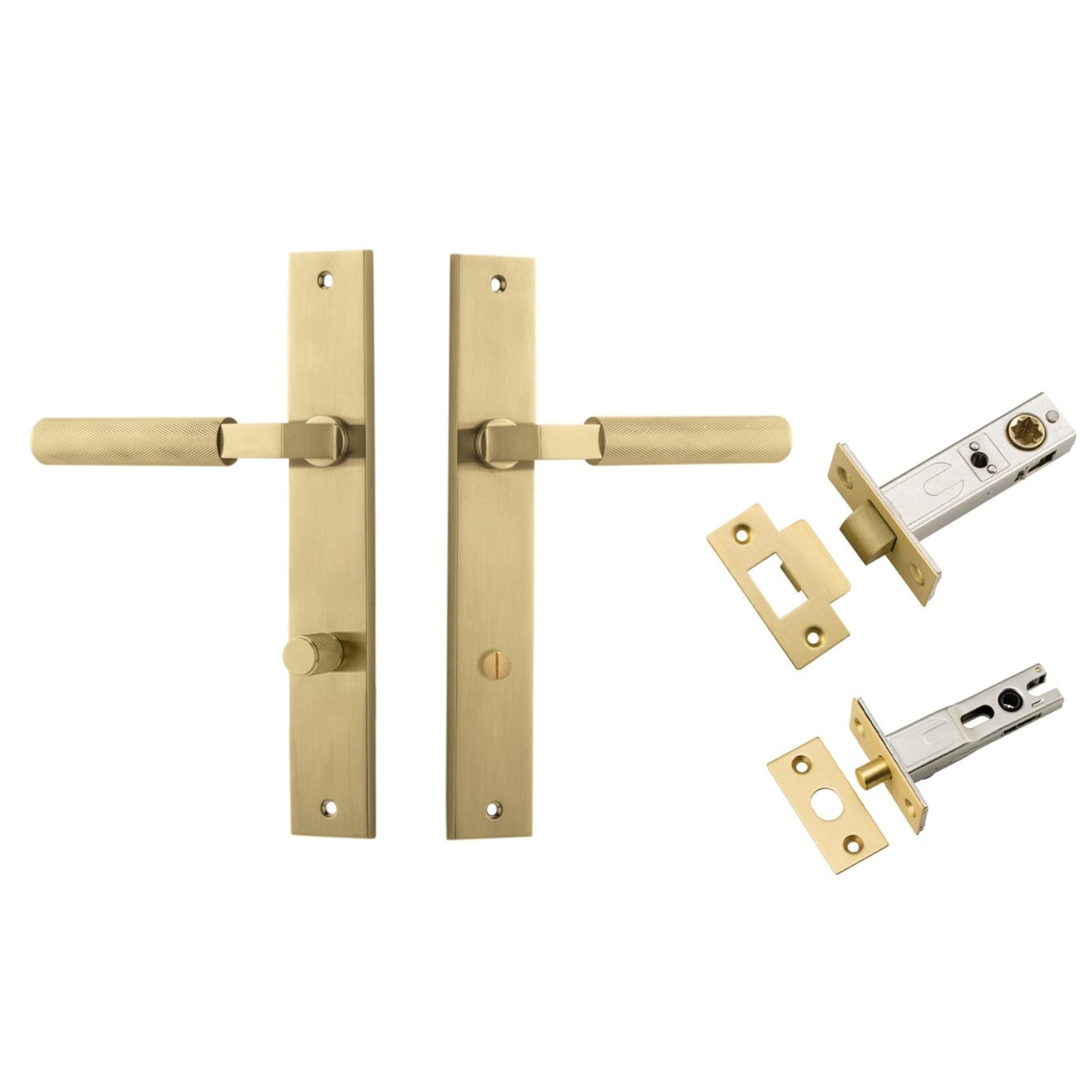Iver Brunswick Lever Rectangular Backplate Privacy Kit Brushed Gold 16252KPRIV60 - The Blue Space