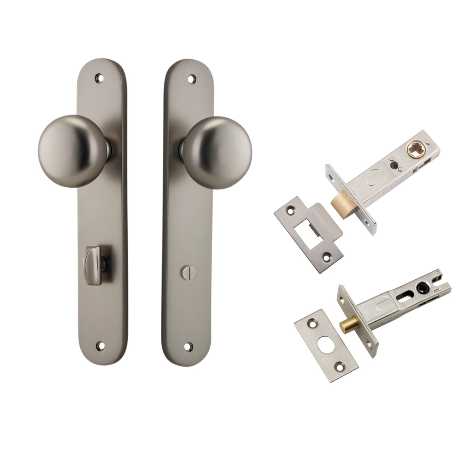 Iver Cambridge Knob Oval Backplate Privacy Kit with Privacy Turn Satin Nickel 14834KPRIV60 - The Blue Space