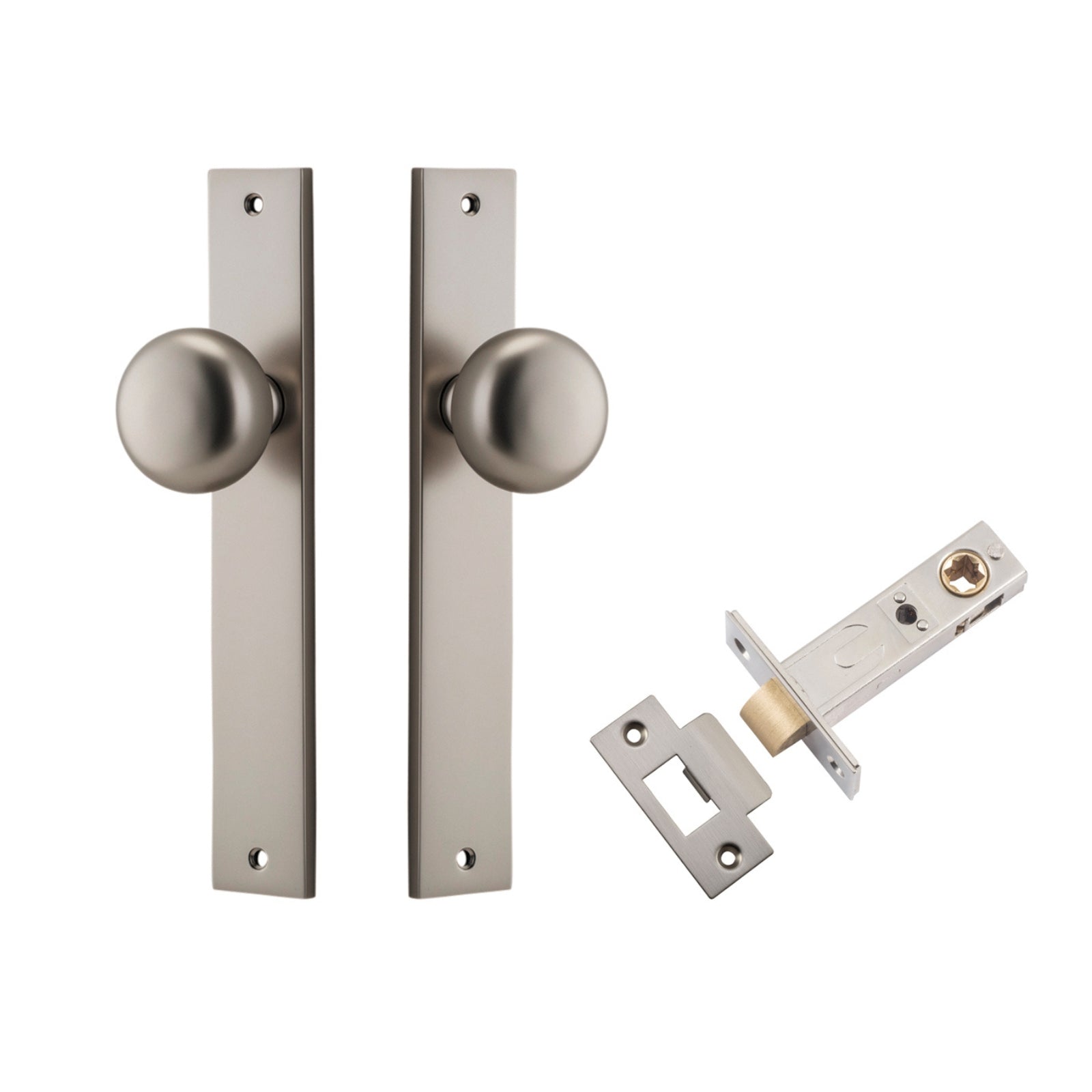 Iver Cambridge Knob Rectangular Backplate Passage Kit Satin Nickel 14822KPASS60 - The Blue Space