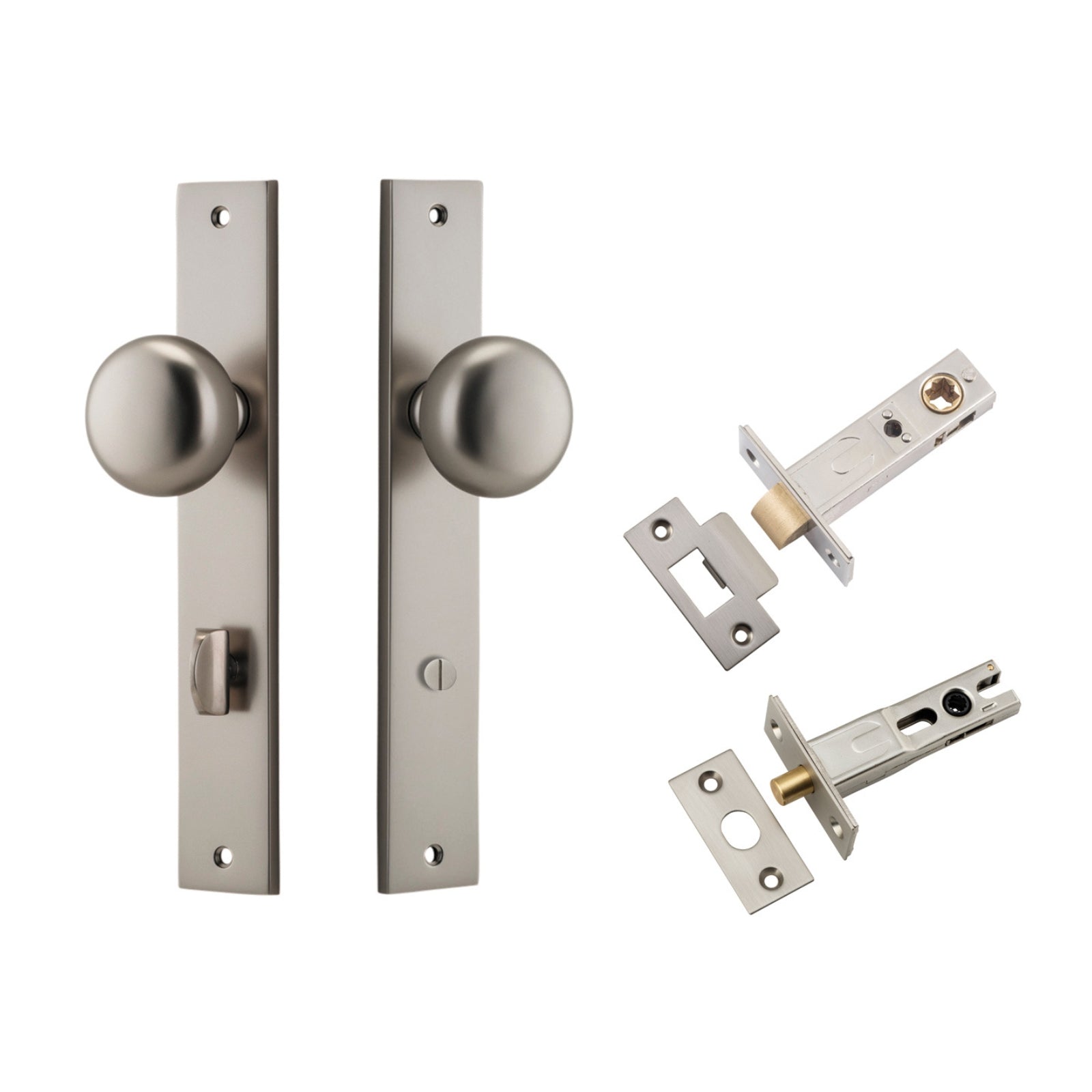 Iver Cambridge Knob Rectangular Backplate Privacy Kit with Privacy Turn Satin Nickel 14822KPRIV60 - The Blue Space
