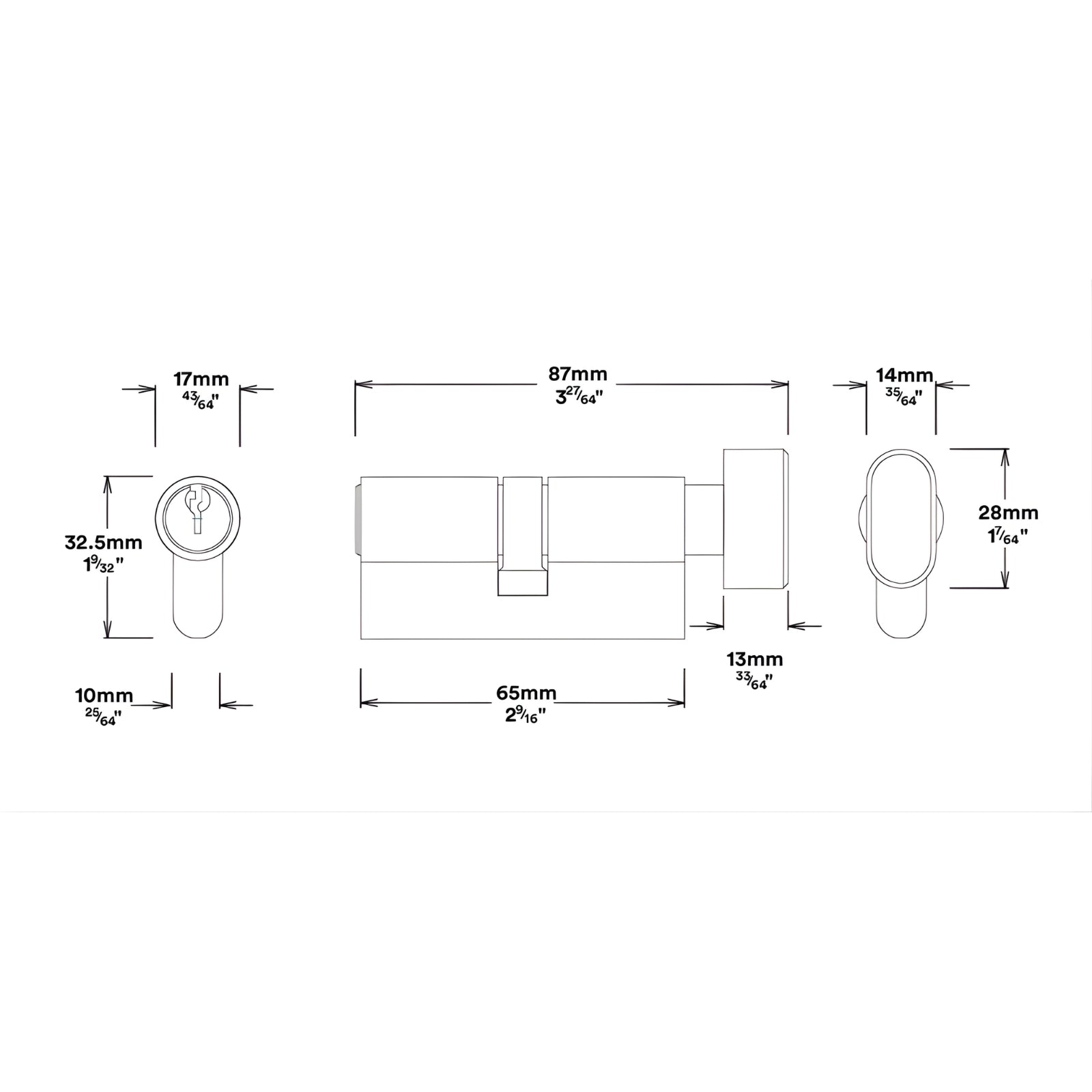 Line Drawing Key Iver Cambridge Knob Round Rose Entrance Kit with Separate High Security Lock Signature Brass 0201KENTR60KT - The Blue Space