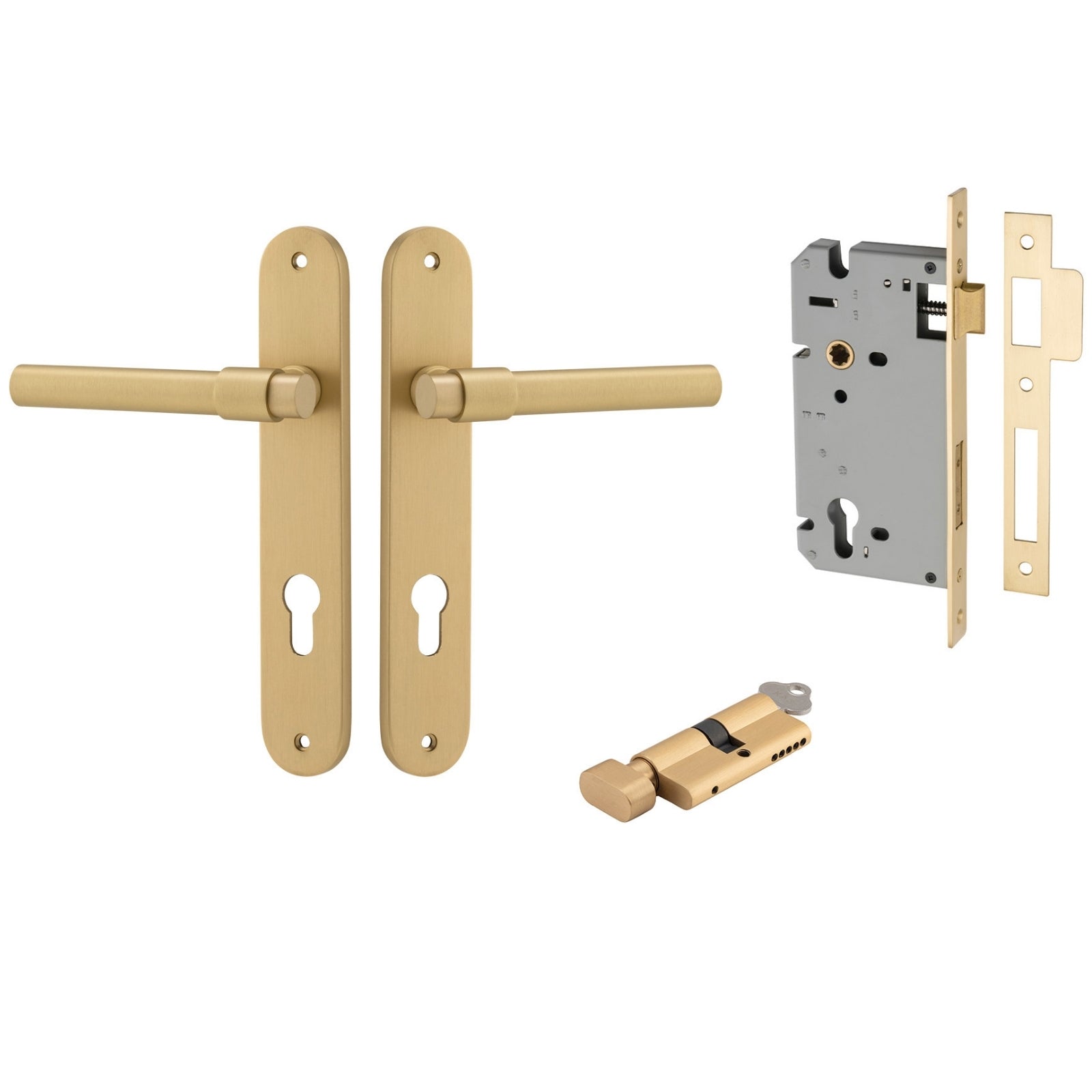 Iver Helsinki Lever Oval Backplate Entrance Kit with High Security Lock Brushed Gold PVD 16400KENTR60KT - The Blue Space