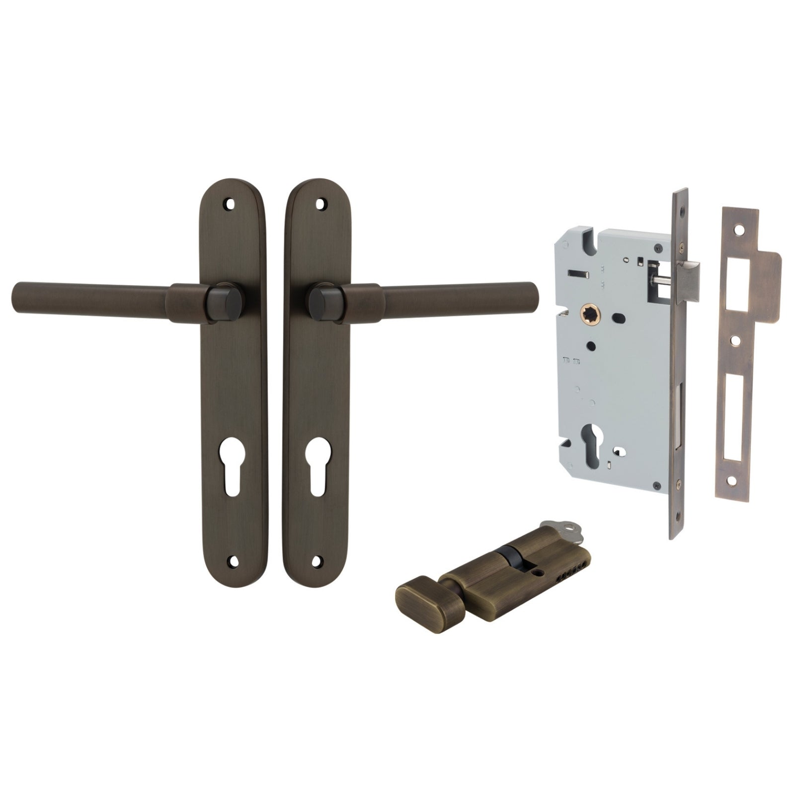 Iver Helsinki Lever Oval Backplate Entrance Kit with High Security Lock Signature Brass 10900KENTR60KT - The Blue Space