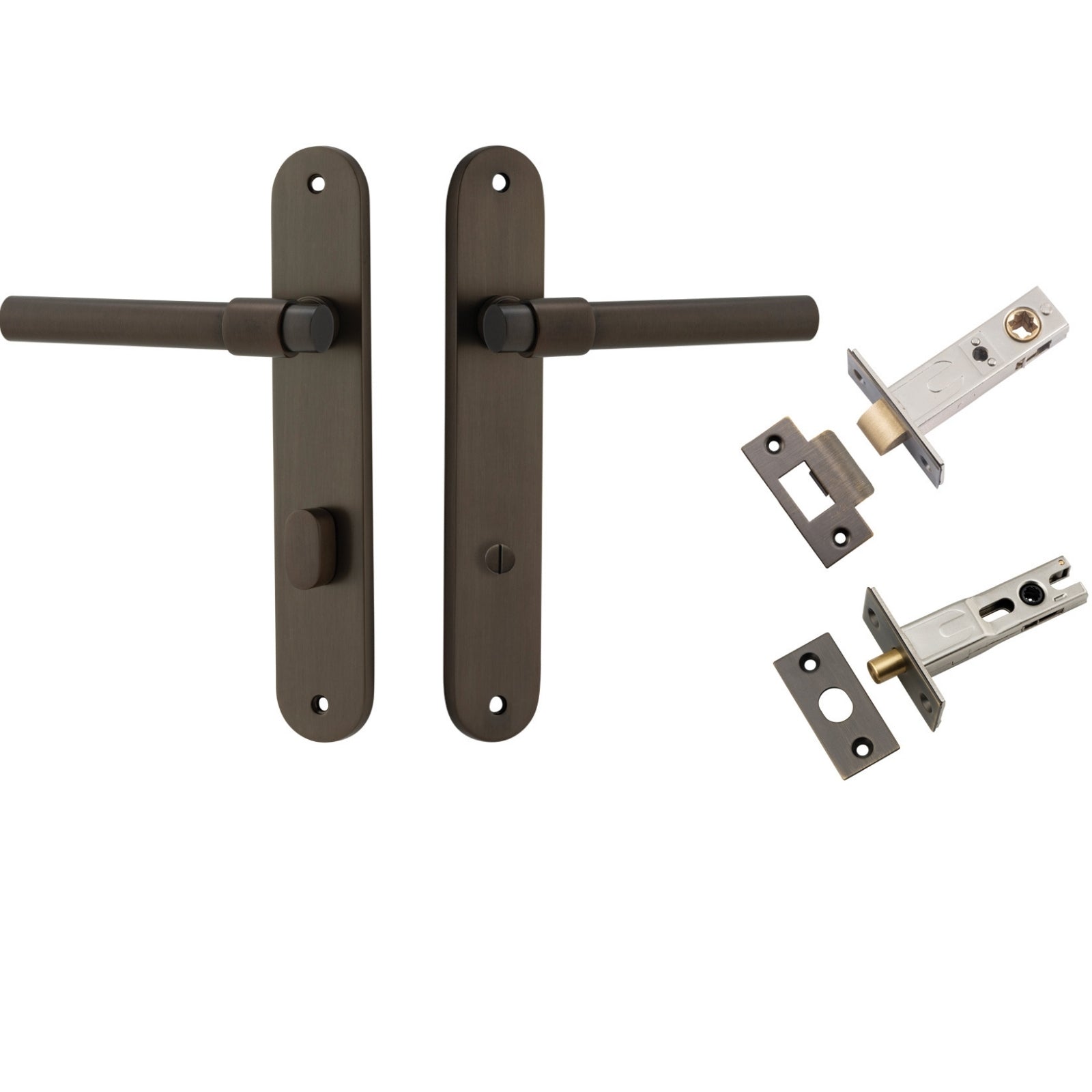 Iver Helsinki Lever Oval Backplate Privacy Kit with Privacy Turn Signature Brass 10900KPRIV60 - The Blue Space
