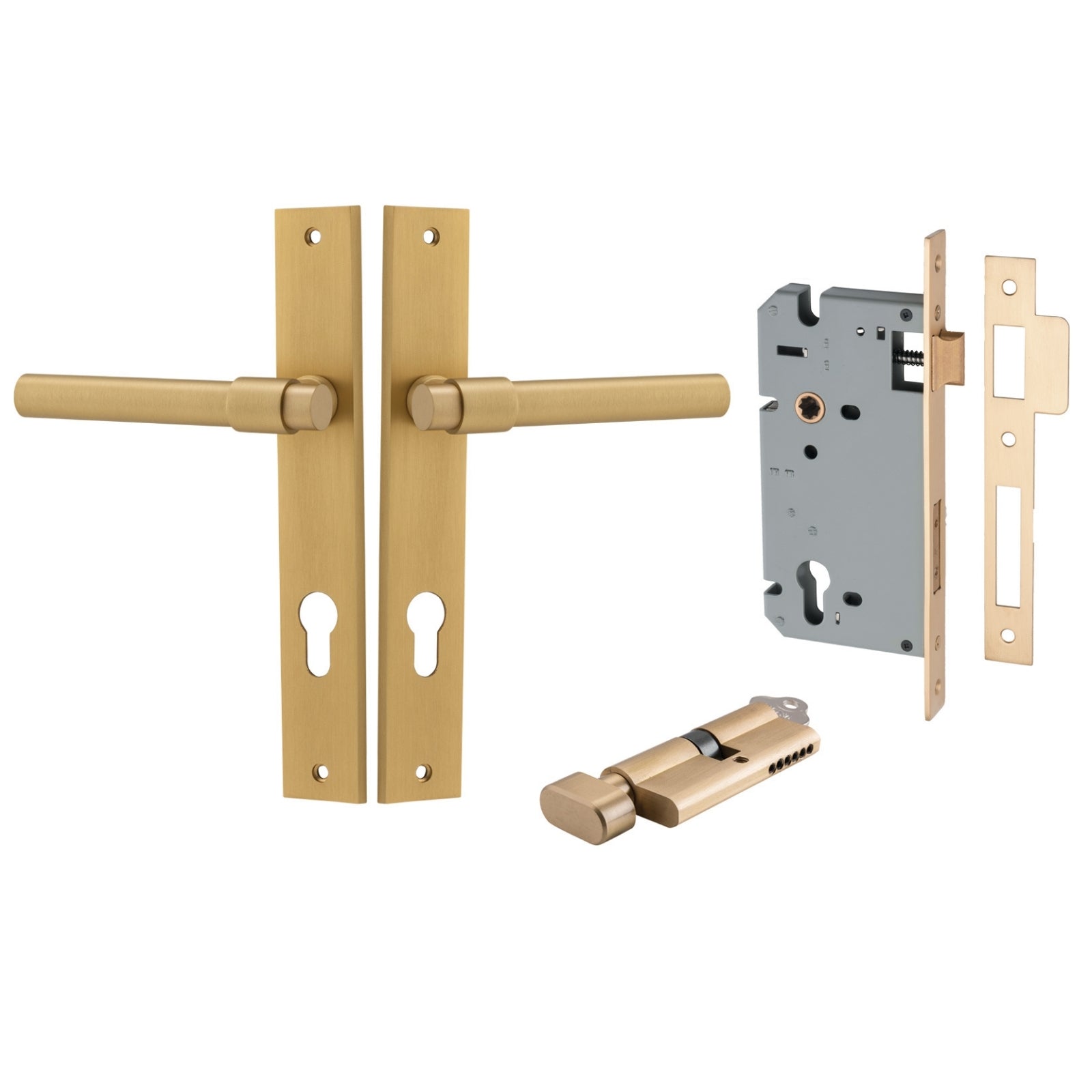 Iver Helsinki Lever Rectangular Backplate Entrance Kit with High Security Lock Brushed Brass 15396KENTR60KT - The Blue Space