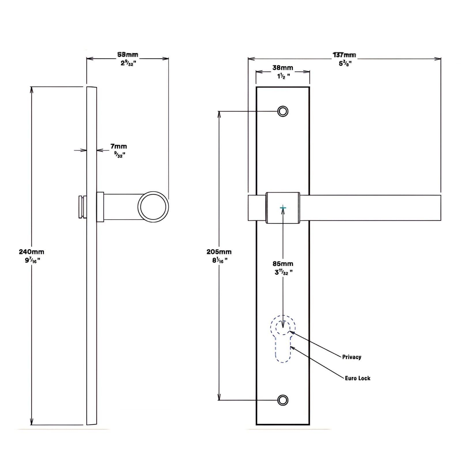 Line Drawing Iver Helsinki Lever Rectangular Backplate Entrance Kit with High Security Lock Brushed Brass 15396KENTR60KT - The Blue Space