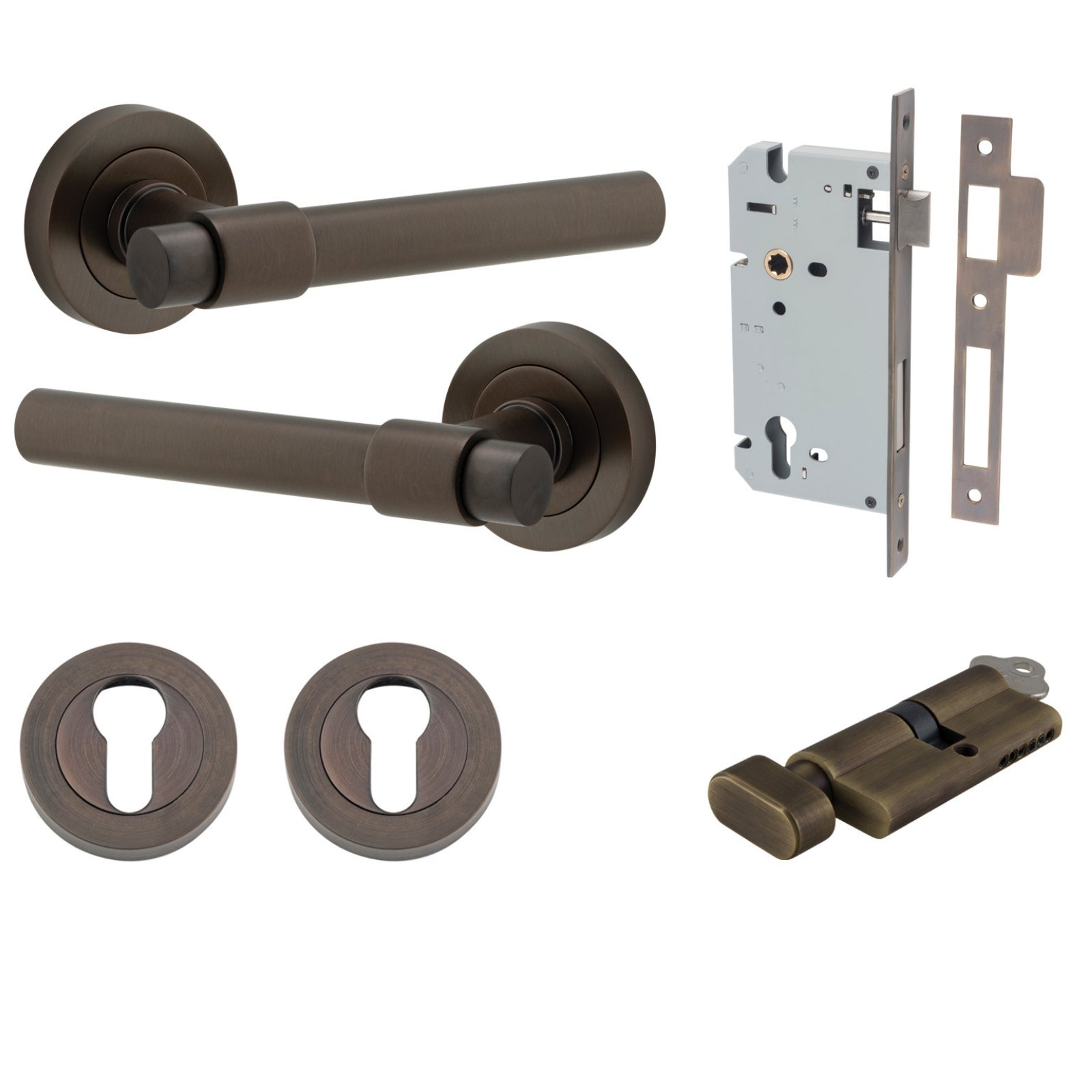 Iver Helsinki Lever Round Rose Entrance Kit with Separate High Security Lock Signature Brass 20621KENTR60KT - The Blue Space