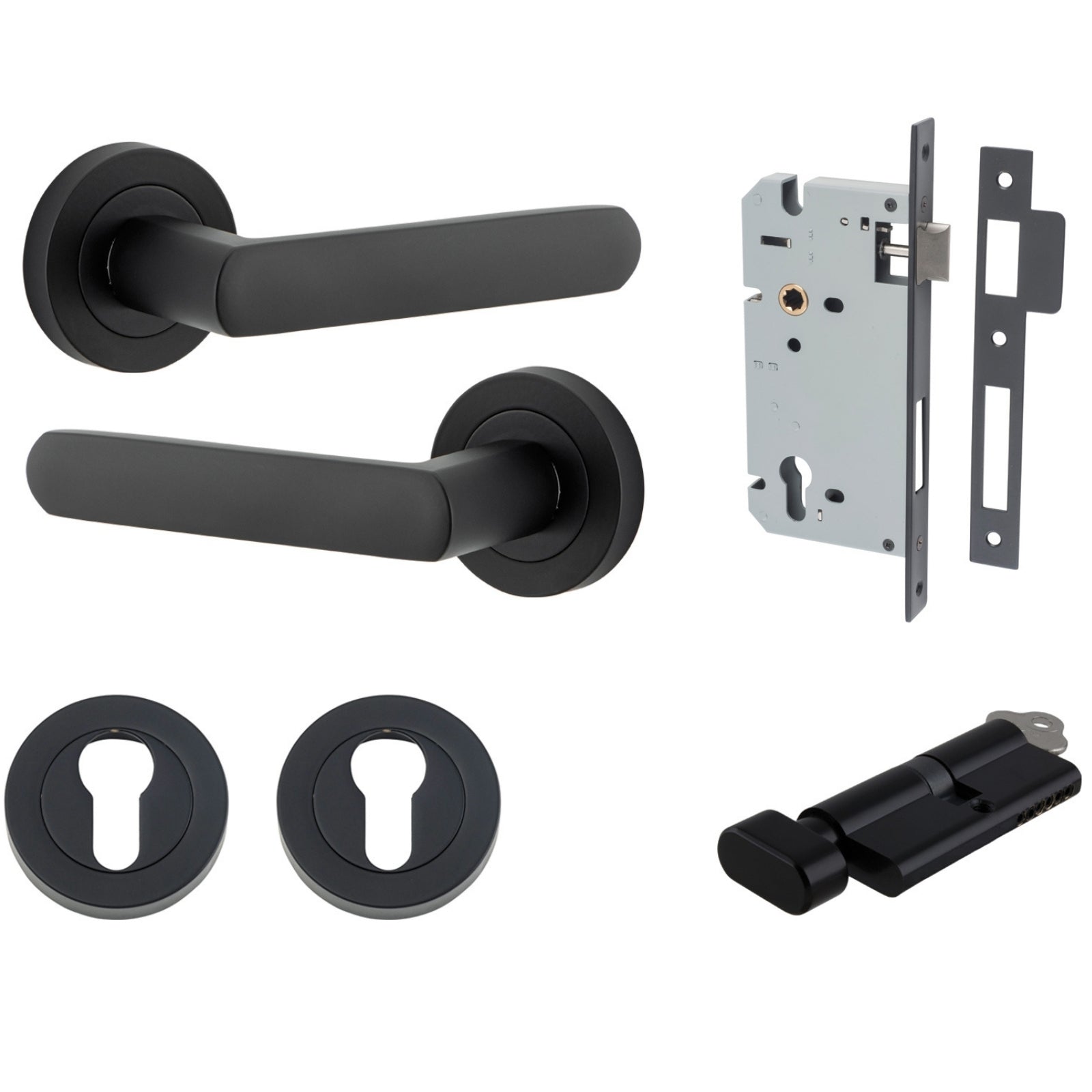 Iver Osaka Lever Round Rose Entrance Kit with Separate High Security Lock Matte Black 20773KENTR60KT - The Blue Space