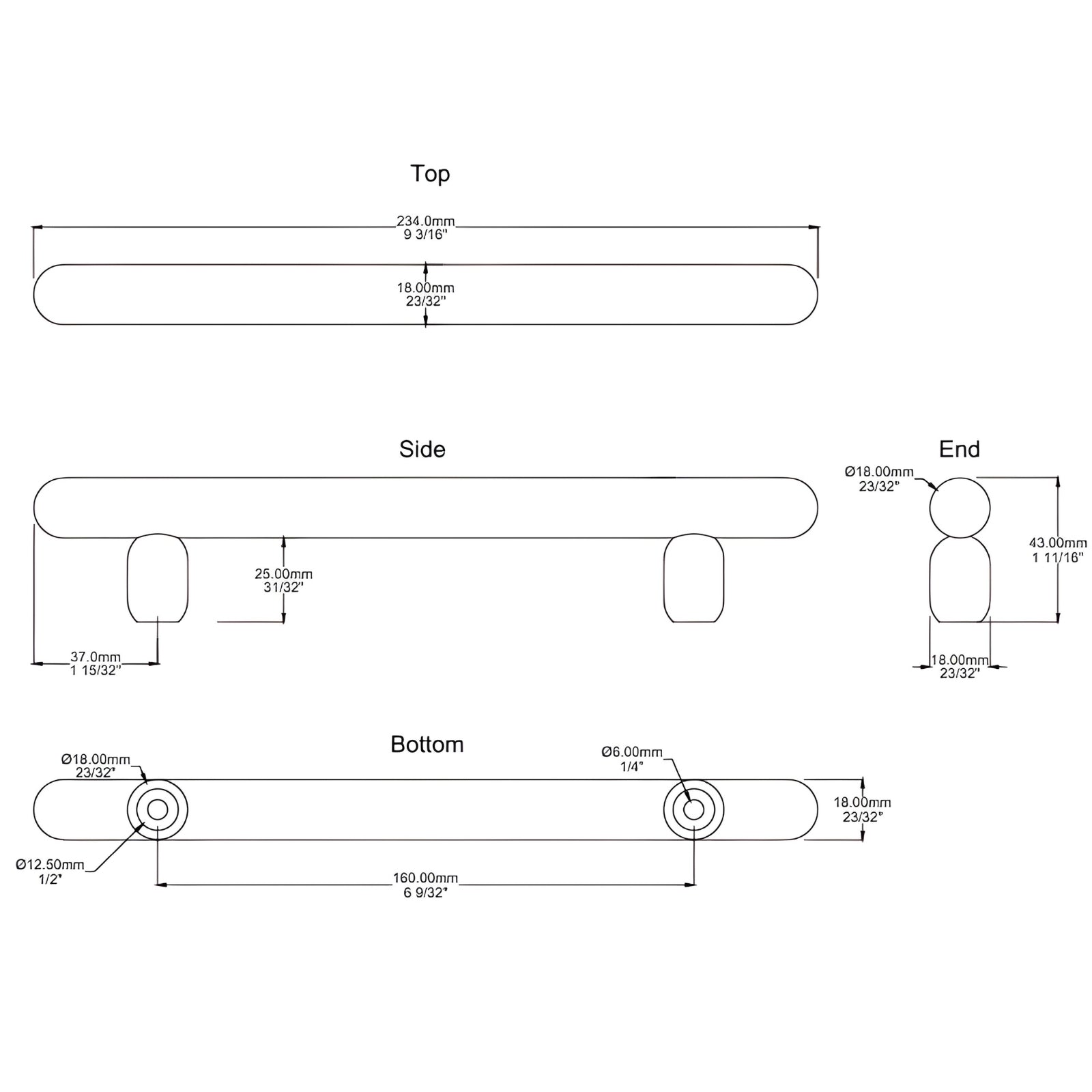 Line Drawing Iver Puerto 160mm Cabinet Pull Handle Brushed Gold PVD 24040 - The Blue Space
