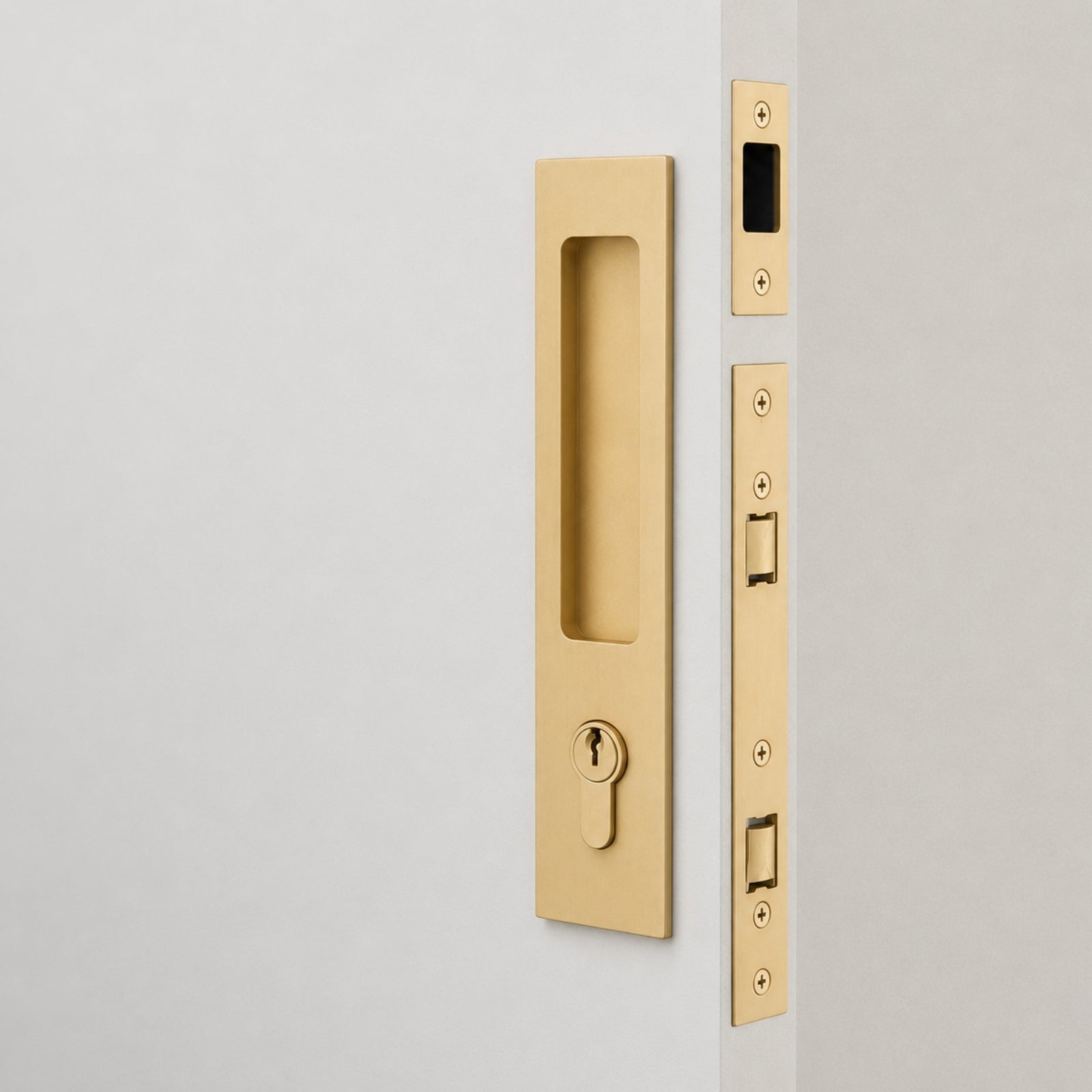 Project Image Iver Rectangular Sliding Door Pull Entrance Kit with High Security Lock Brushed Brass 21416E - The Blue Space