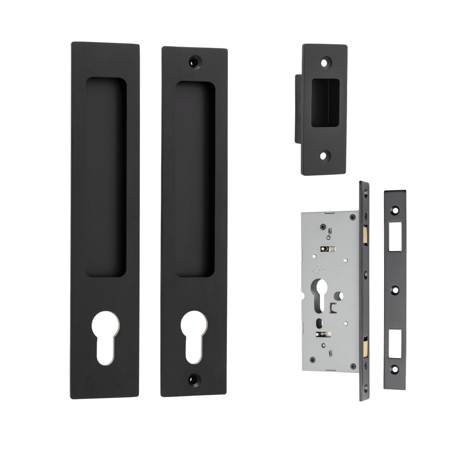 Iver Rectangular Sliding Door Pull Entrance Kit with High Security Lock Matte Black 21413E - The Blue Space