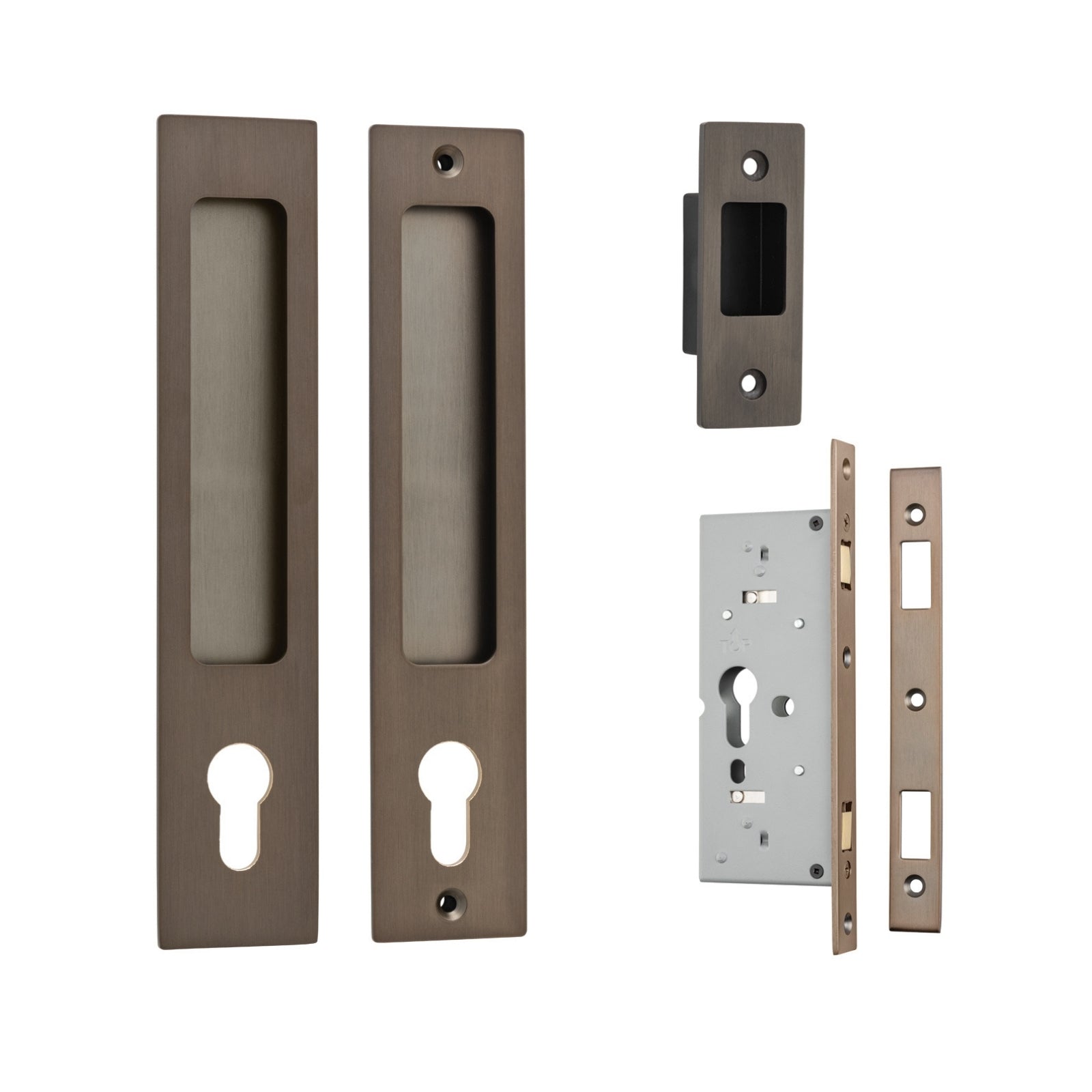Iver Rectangular Sliding Door Pull Entrance Kit with High Security Lock Signature Brass 21411E - The Blue Space