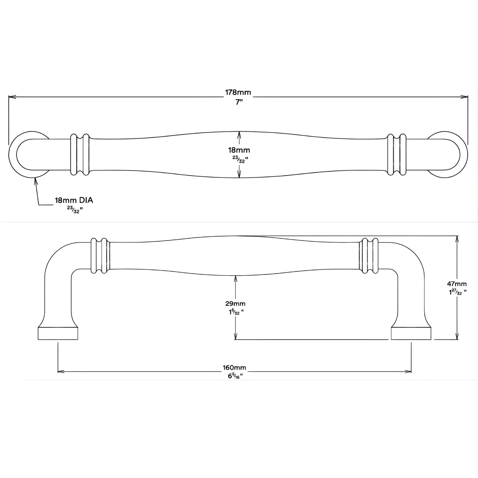 Line Drawing Iver Sarlat 160mm Cabinet Pull Handle Signature Brass 21071 - The Blue Space