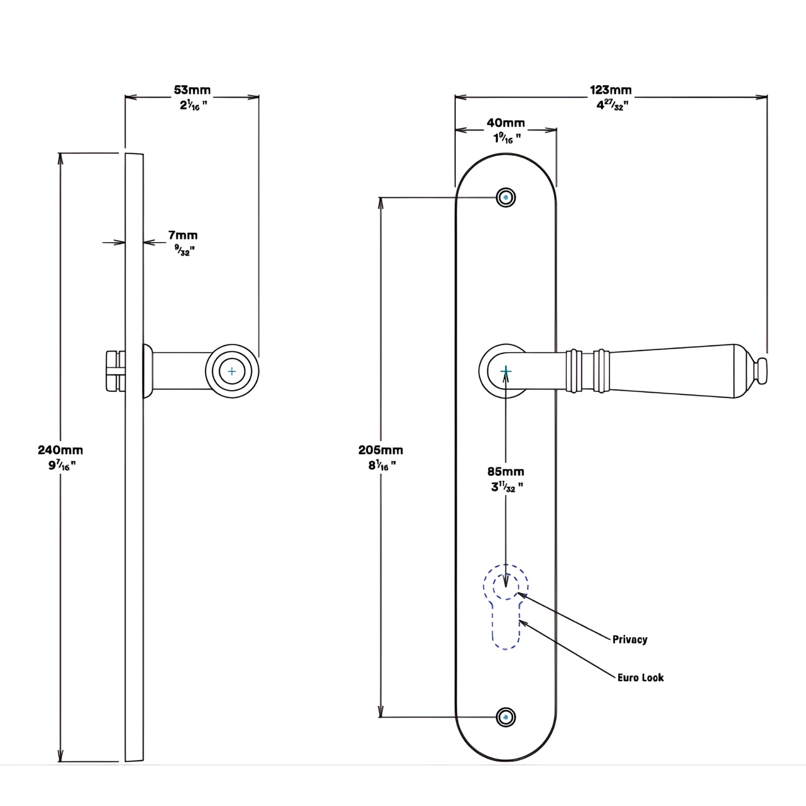 Line Drawing Iver Sarlat Lever Oval Backplate Entrance Kit with High Security Lock Brushed Brass 15224KENTR60KT - The Blue Space