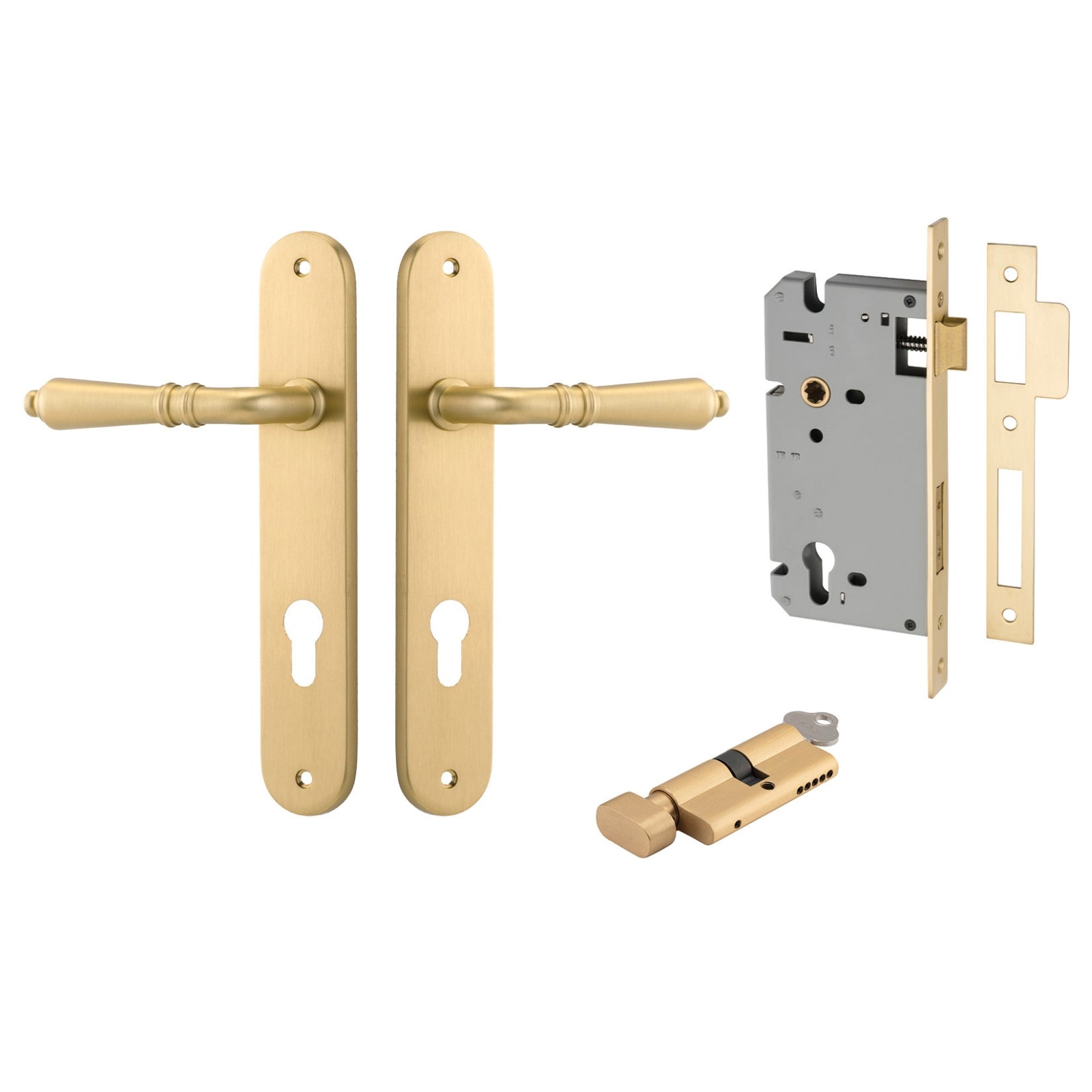 Iver Sarlat Lever Oval Backplate Entrance Kit with High Security Lock Brushed Gold 16224KENTR60KT - The Blue Space