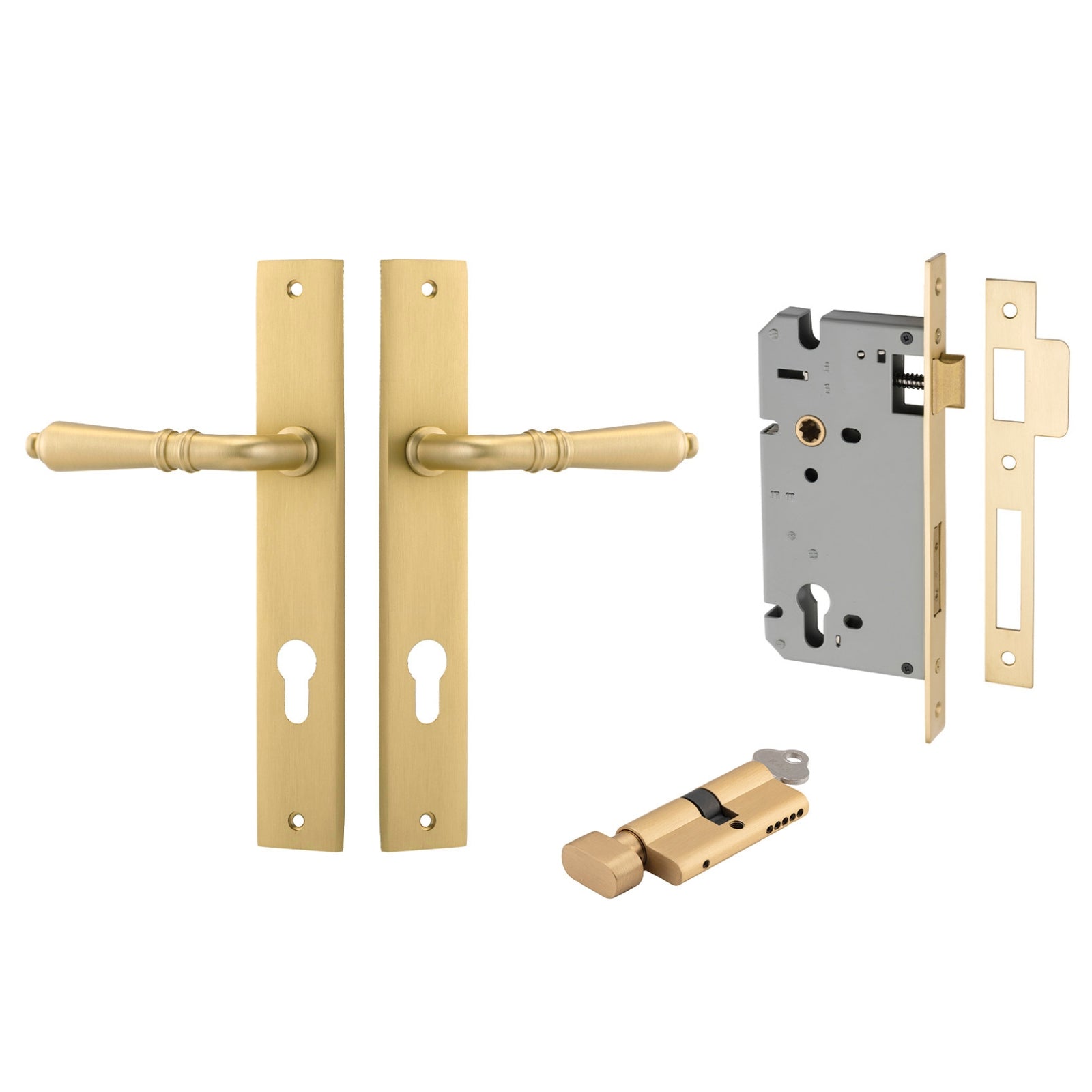 Iver Sarlat Lever Rectangular Backplate Entrance Kit with High Security Lock Brushed Gold 16200KENTR60KT - The Blue Space